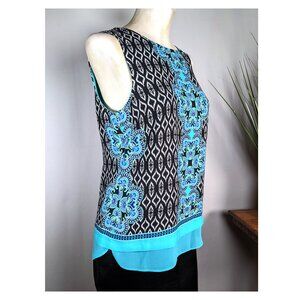 Rose & Olive Top Turquoise Print Layered Sleeveless Scoop Neck Sz Small NWT